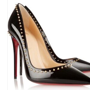 Christian Louboutin Anjalina Black Patent Heels with Gold Studs